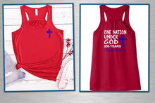 Load image into Gallery viewer, Two red tank tops with patriotic designs on a white background