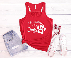 Life is Better with Dogs Ladies Flowy Racerback Tank Top