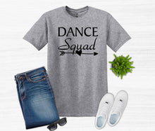 Load image into Gallery viewer, gray t shirt dance squad text