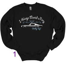 Load image into Gallery viewer, Black sweatshirt with white graphic and text on a white background