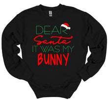 Load image into Gallery viewer, Black sweatshirt with Christmas-themed text and a Santa hat graphic on a white background