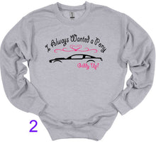 Load image into Gallery viewer, Gray sweatshirt with text and graphics on a white background