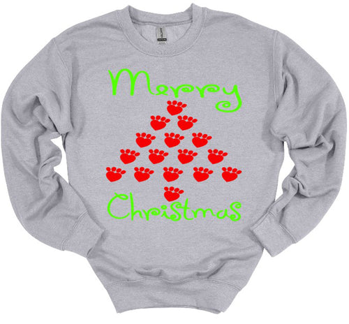 Paw Print Christmas Tree Youth and Adult T Shirt or Sweatshirt