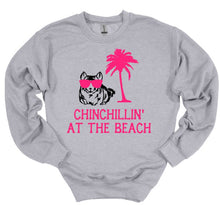 Load image into Gallery viewer, Gray sweatshirt with a chinchilla and palm tree design on a white background