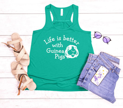 Life is Better with Guinea Pigs Girls and Ladies Flowy Racerback Tank Top