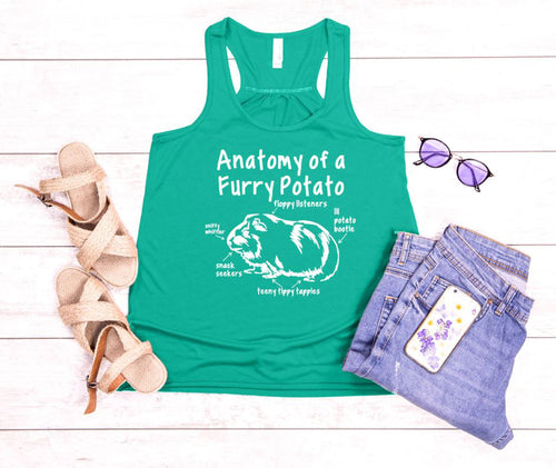Anatomy of a Furry Potato (Guinea Pig) Girls and Ladies Flowy Racerback Tank Top