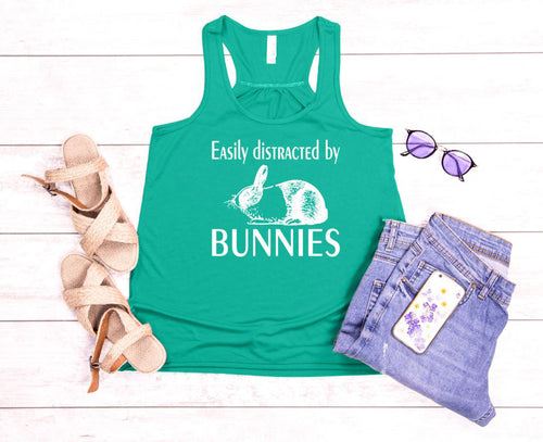 Easily Distracted by Bunnies Girls and Ladies Flowy Racerback Tank Top