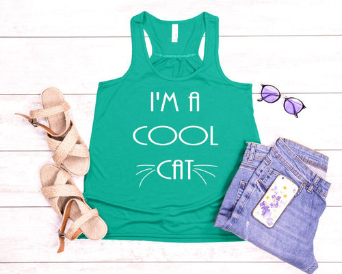 I'm a Cool Cat Girls and Ladies Flowy Racerback Tank Top