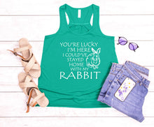 Load image into Gallery viewer, Lucky I&#39;m Here I Could&#39;ve Stayed Home with my Rabbit Youth Racerback Flowy Tank Top