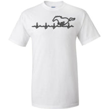 Load image into Gallery viewer, White t-shirt with a black horse and heartbeat line design on a white background