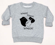 Load image into Gallery viewer, Gray sweatshirt with a graphic of two guinea pigs and text 'WHEEK! WHEEK! WHEEK!' on a white background