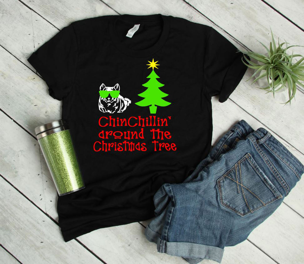 Chinchillin Around the Christmas Tree Youth or Adult T Shirt