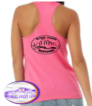 Load image into Gallery viewer, Steel Town Mustang Ladies Racerback Colored Tank Tops