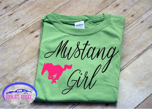 ****CLEARANCE**** Adult Green Small Mustang Girl Shirt Ready to Ship