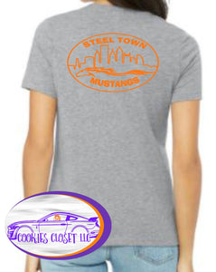 Steel Town Mustang Ladies Fitted V Neck T Shirt
