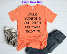 Load image into Gallery viewer, Unless You&#39;re a Cat, Please Get Away From Me Youth &amp; Adult Unisex T-Shirt