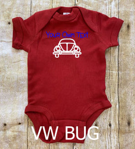 ****CLEARANCE**** Choose your own text & car infant bodysuit