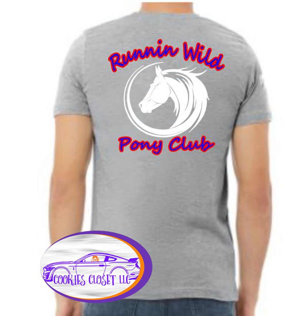 Runnin Wild Pony Club Gray T Shirt or Pullover Hoodie Logo